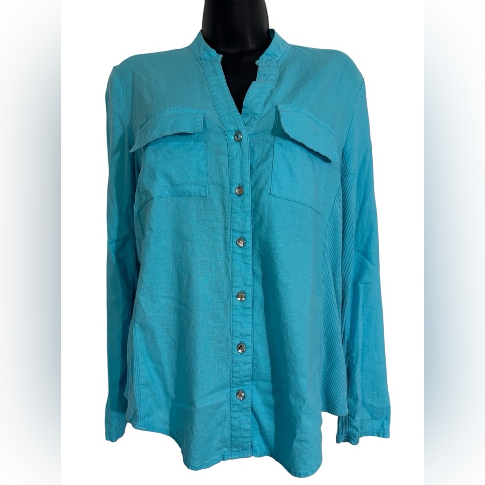 NYGARD linen blend Turquoise Button-Up Shirt